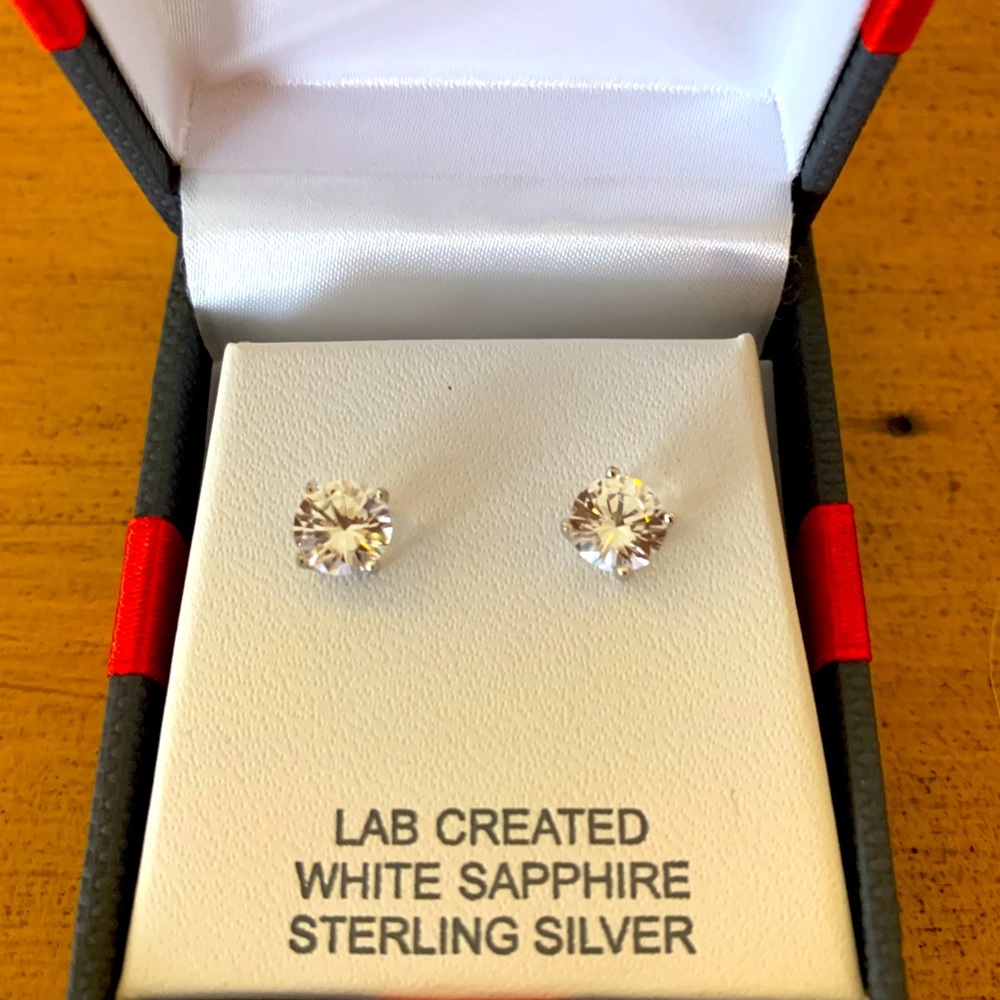 White sapphire/sterling silver stud earrings
